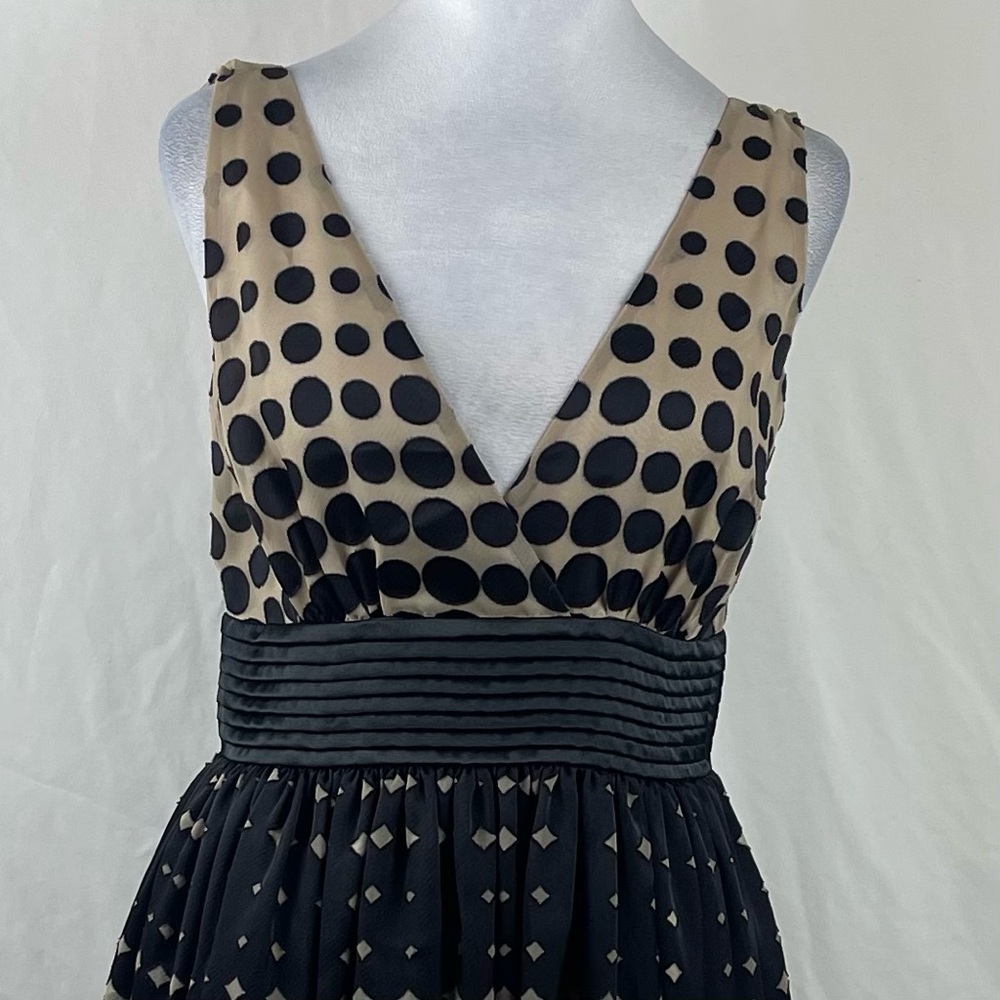 Anthropologie Burlapp Black Tan Sleeveless Polka Dot Dress NWOT Size 6 - Picture 3 of 13